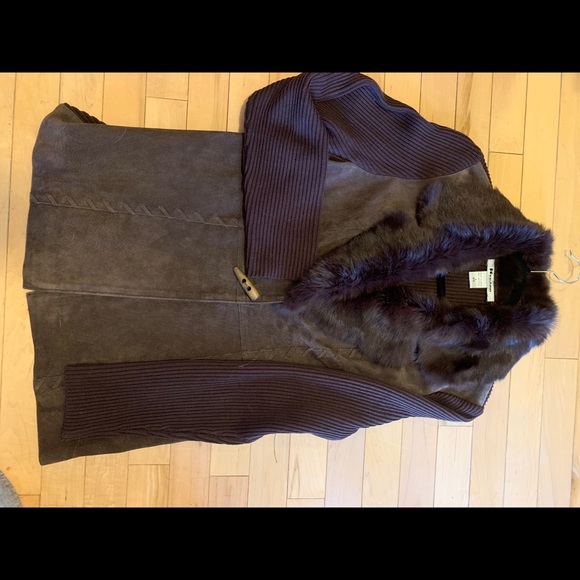 Nygard Suede Leather Rabbit Fur Knit Jacket - Picture 5 of 6